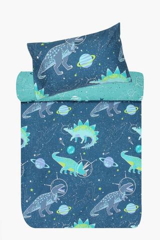Soft Touch Spaceausaurus Glow In The Dark Reversible Duvet Cover Set