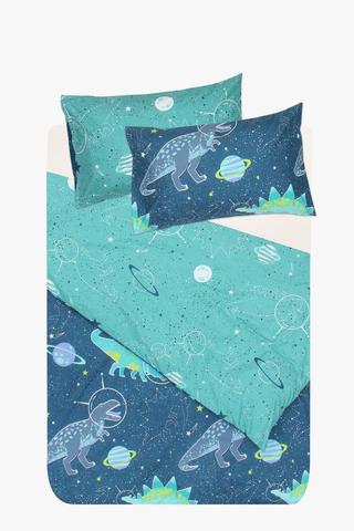 Soft Touch Spaceausaurus Glow In The Dark Reversible Duvet Cover Set