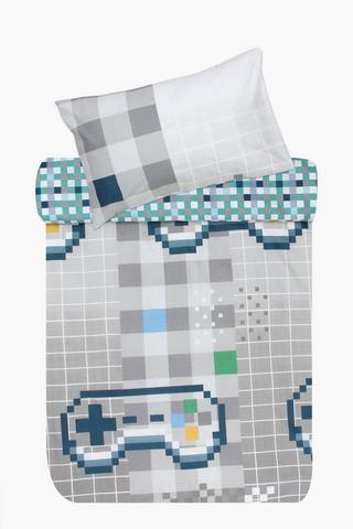 Polycotton Pixelated Reversible Duvet Cover Set