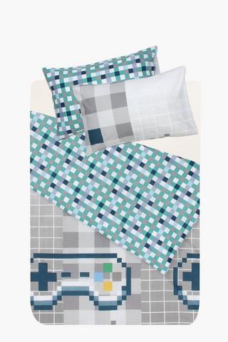 Polycotton Pixelated Reversible Duvet Cover Set