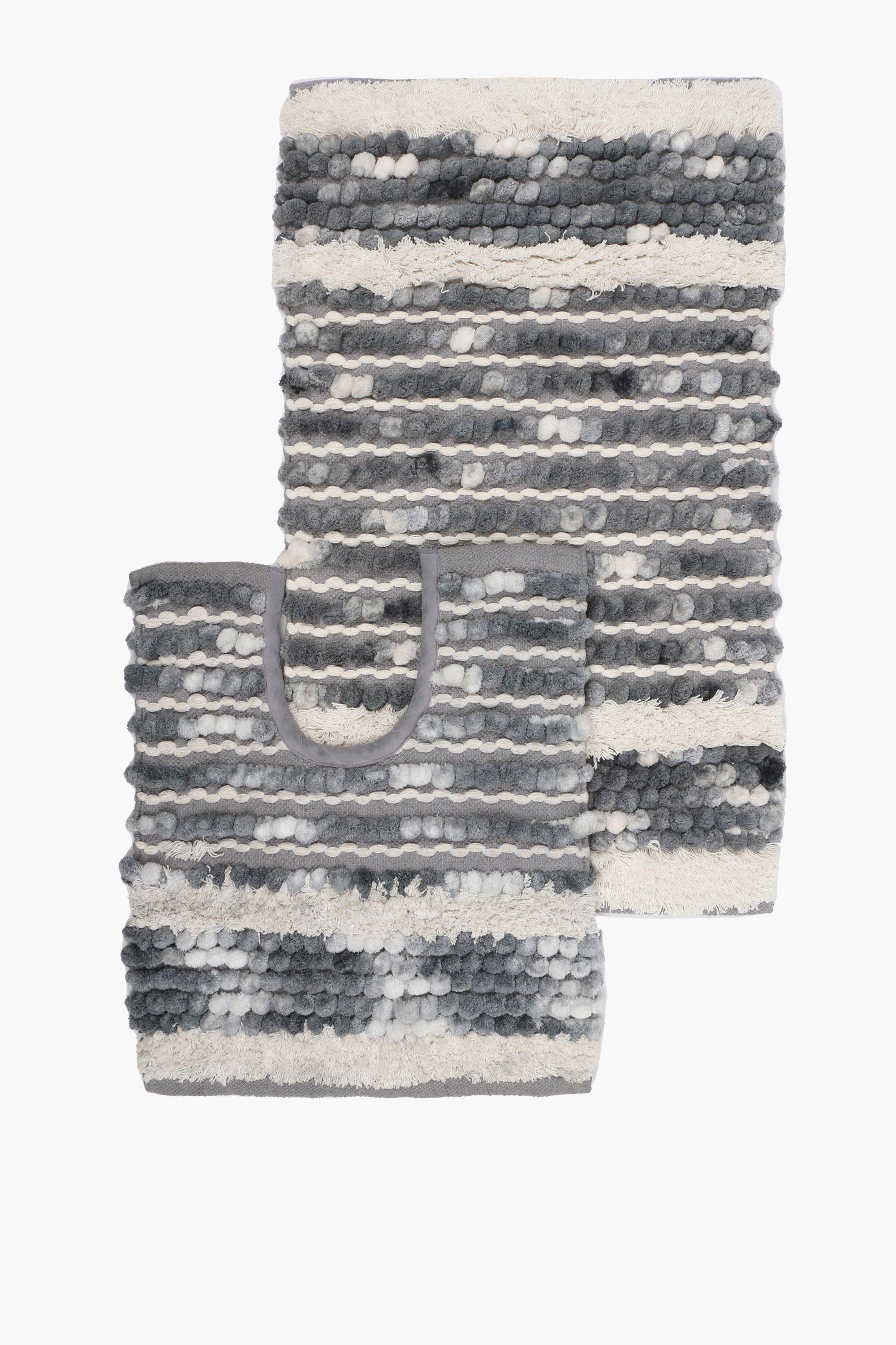 2 Piece Cotton Textured Bobble Bath Mat Set