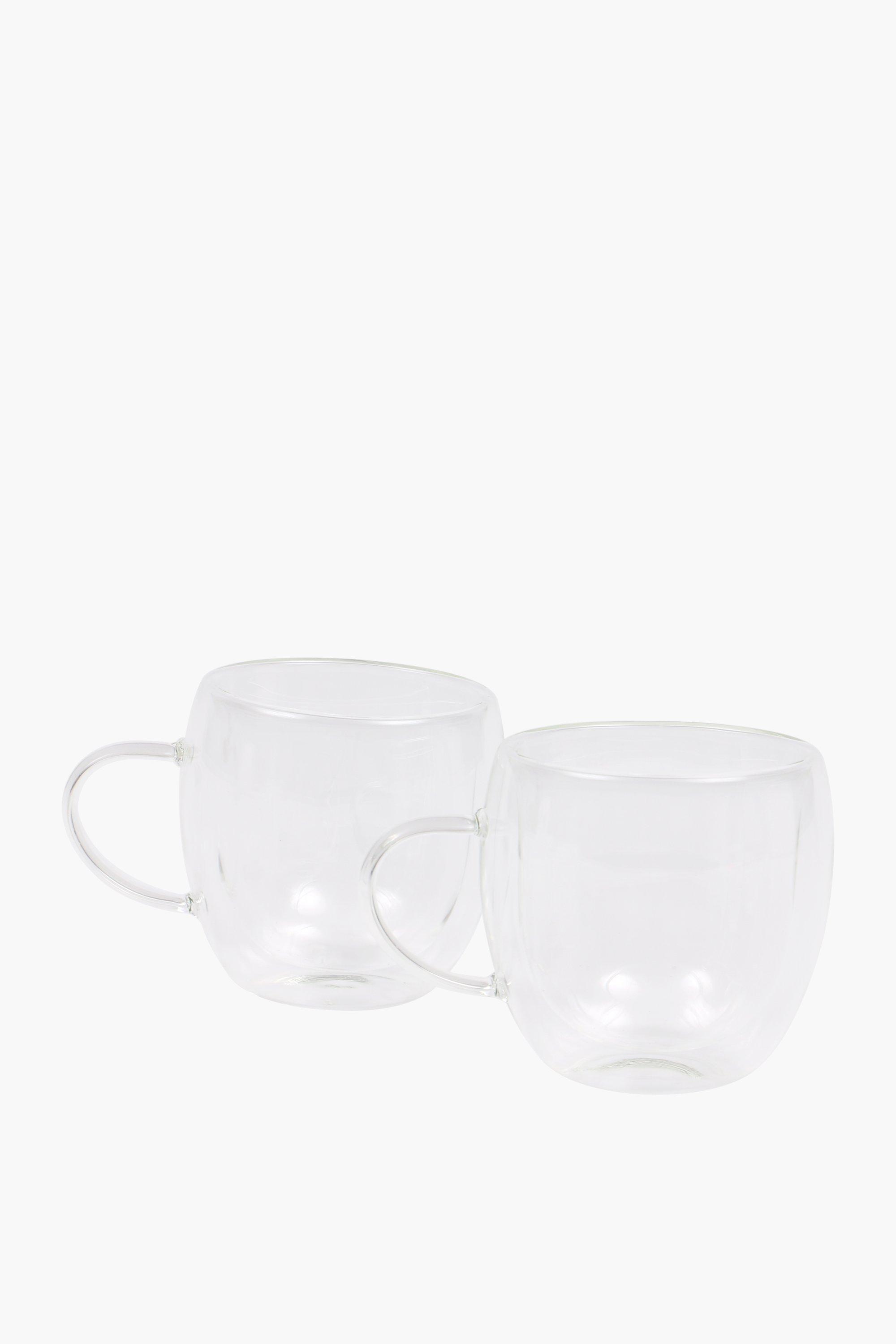 2 Pack Double Wall Glass Mugs, Short