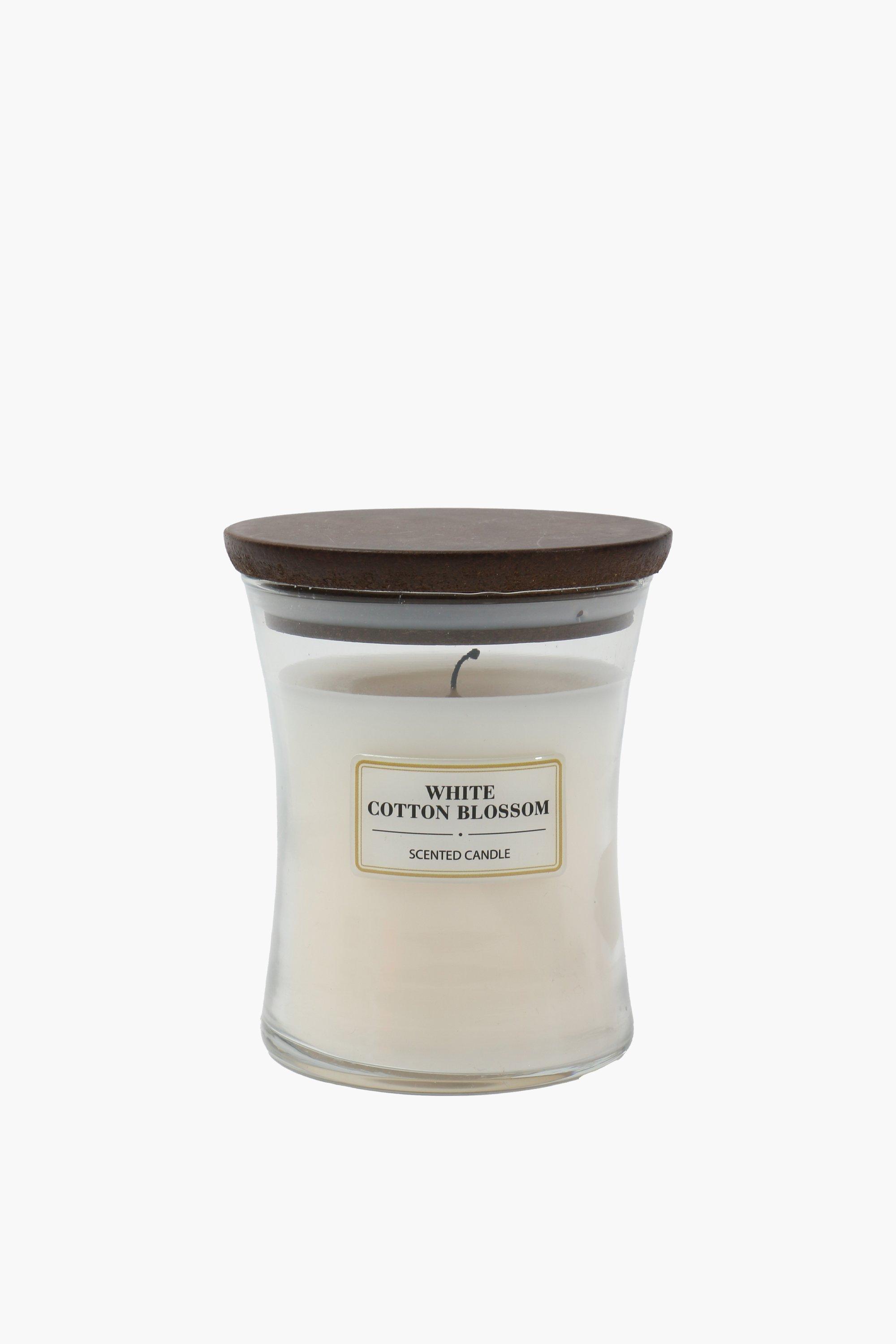 White Cotton Blossom Glass Candle