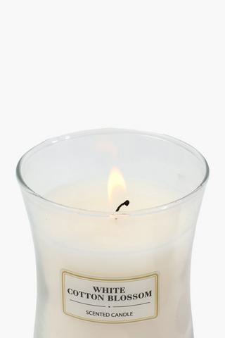 White Cotton Blossom Glass Candle
