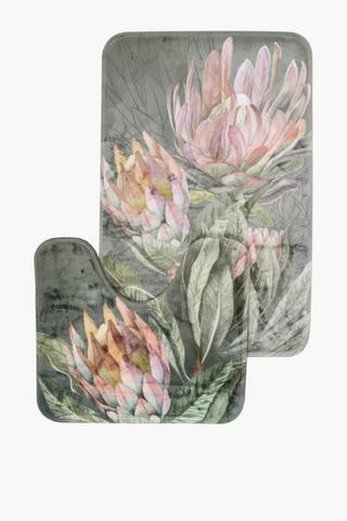 2 Piece Printed Pink Star Protea Bath Mat Set