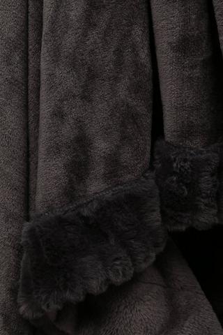 Ribbed Trim Faux Fur Blanket, 150x200cm