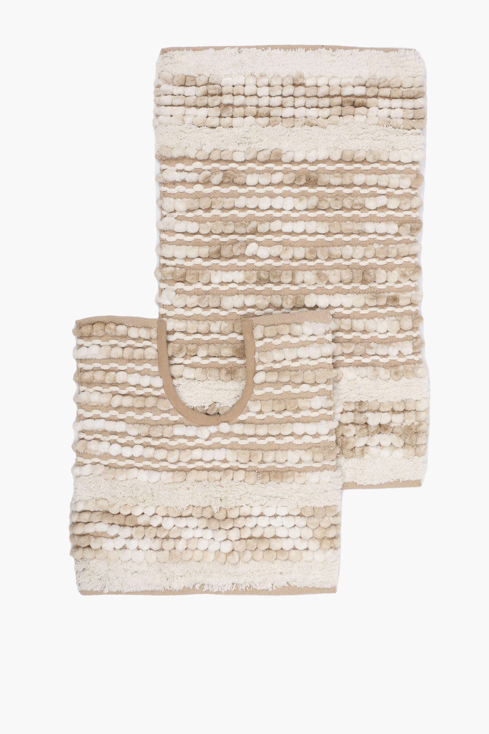 2 Piece Cotton Textured Bobble Bath Mat Set