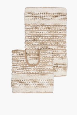 2 Piece Cotton Textured Bobble Bath Mat Set