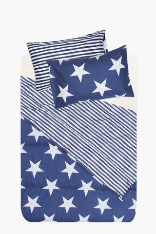 Microfibre Star And Stripe Reversible Comforter Set
