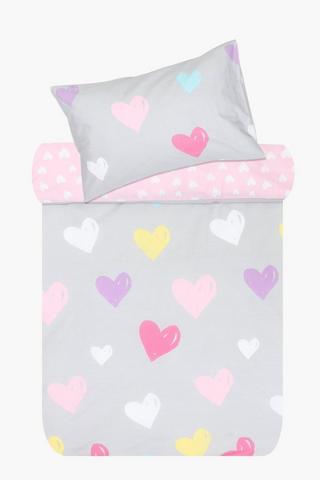 Polycotton Heart Reversible Duvet Cover Set
