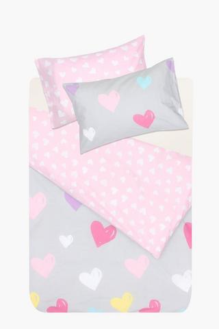 Polycotton Heart Reversible Duvet Cover Set