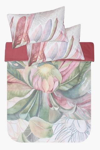 Polycotton Placement Pink Star Protea Duvet Cover Set