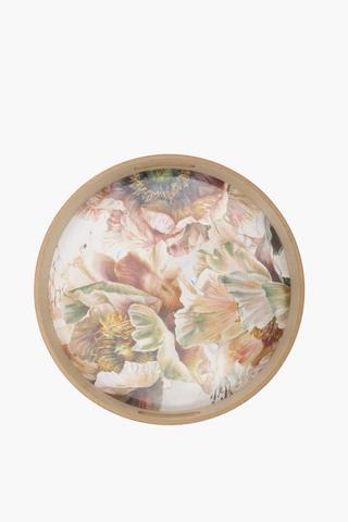 Floral Round Wood Serving Tray