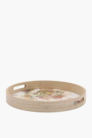 Floral Round Wood Serving Tray