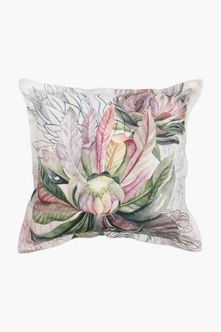 Printed Pink Star Protea Floral Scatter Cushion, 55x55cm