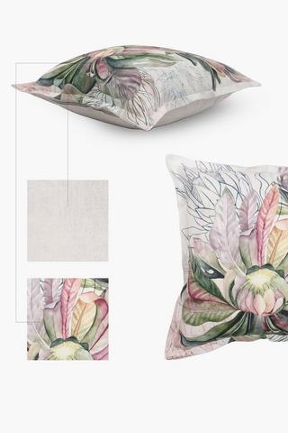 Printed Pink Star Protea Floral Scatter Cushion, 55x55cm