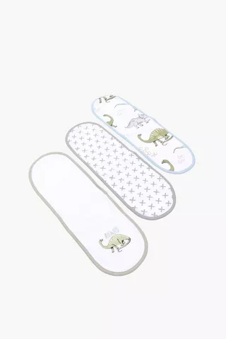 3 Pack Embroidered Dino Burp Cloths