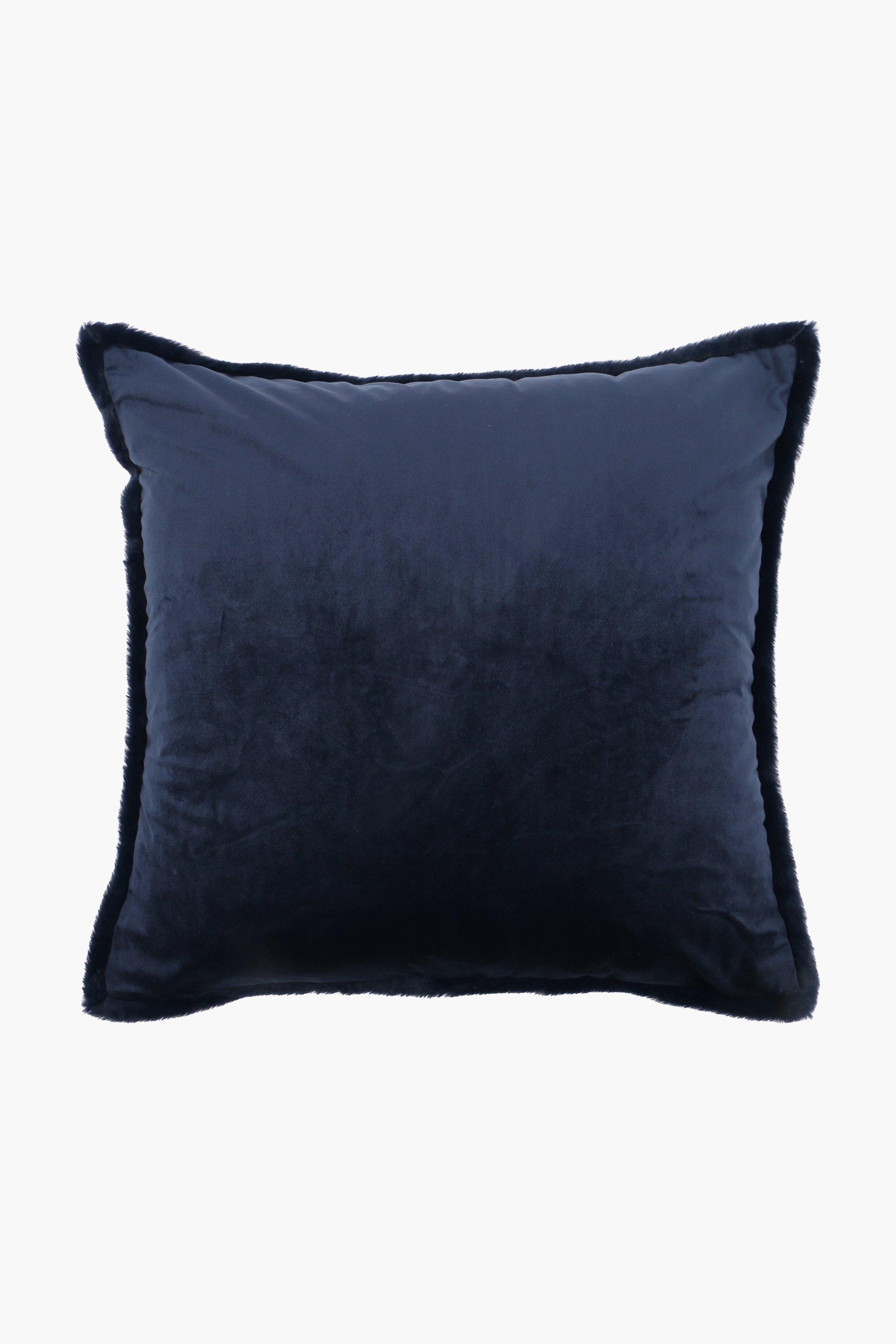 Faux Fur Velvet Trim Textured Scatter Cushion, 60x60cm