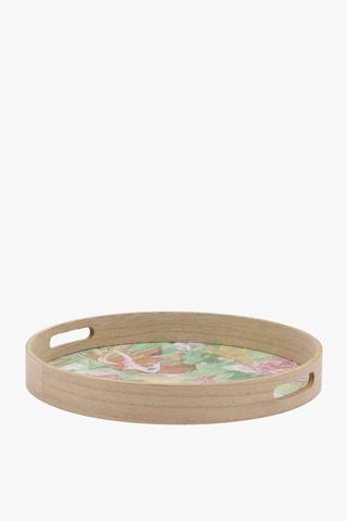 Floral Round Wood Serving Tray