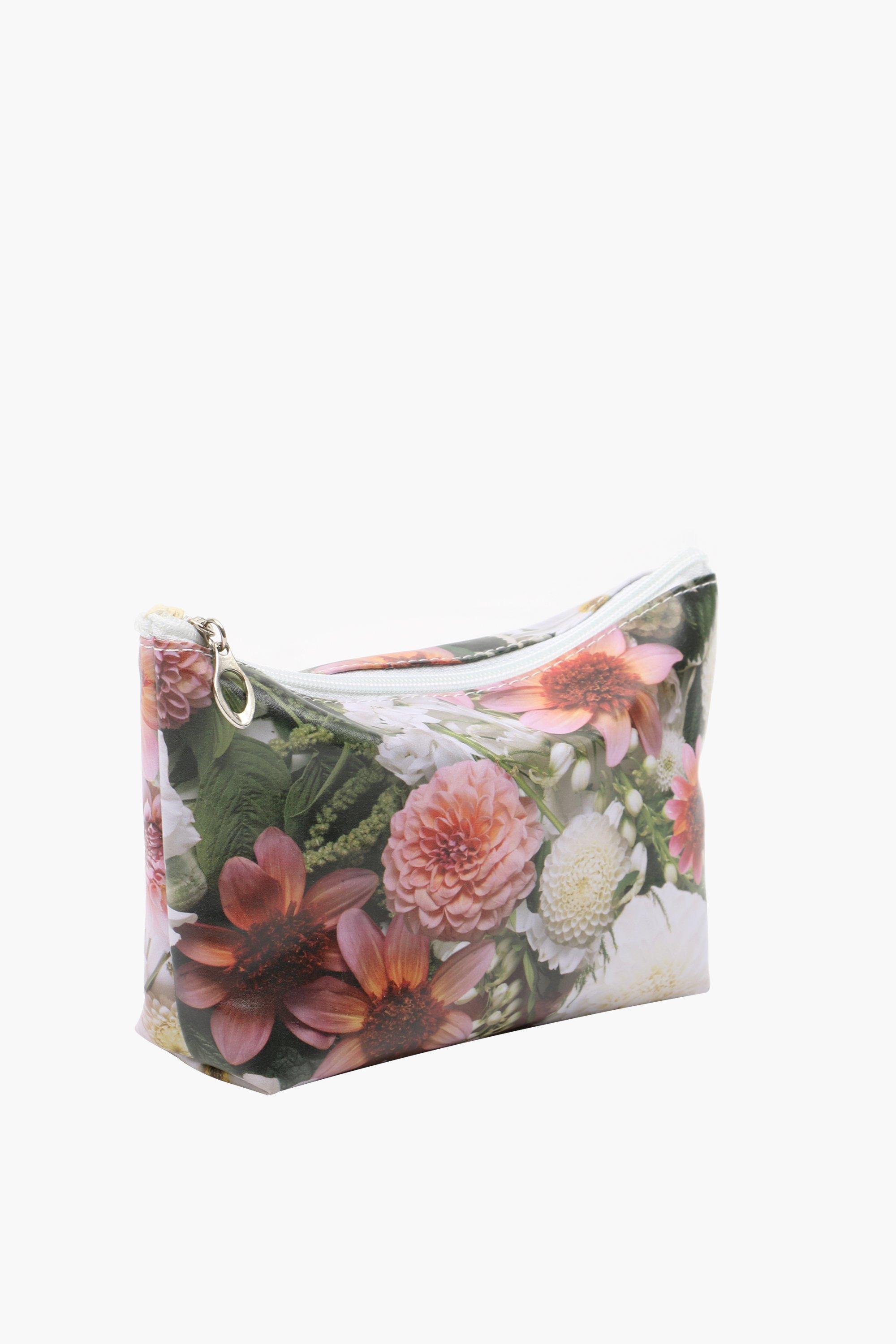 VOCOSTE Floral Make-up Tasche Mit Reißverschluss - Rosa, 25,5x22 Cm, Aus Polyester & Leinwand