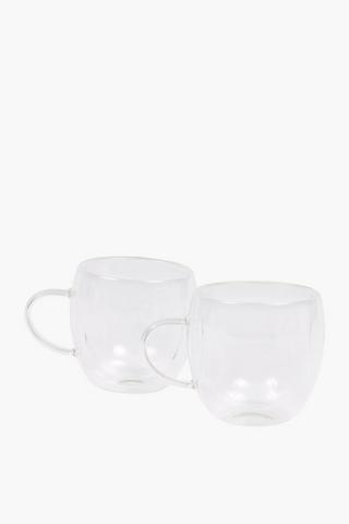 2 Pack Double Wall Glass Mug, Short