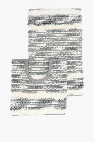 2 Piece Textured Twist Bobble Stripe Cotton Bath Mat Set