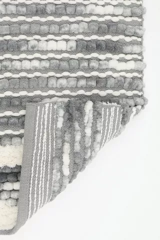 2 Piece Textured Twist Bobble Stripe Cotton Bath Mat Set