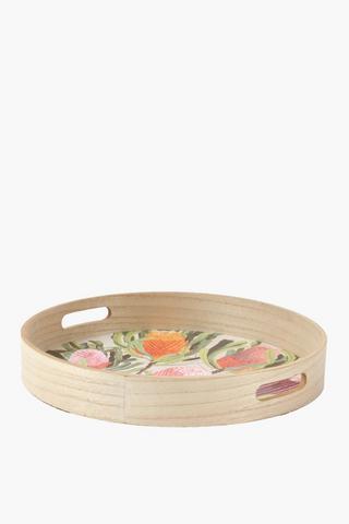 Floral Round Wood Serving Tray
