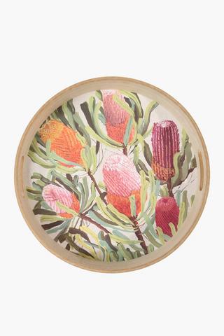 Floral Round Wood Serving Tray
