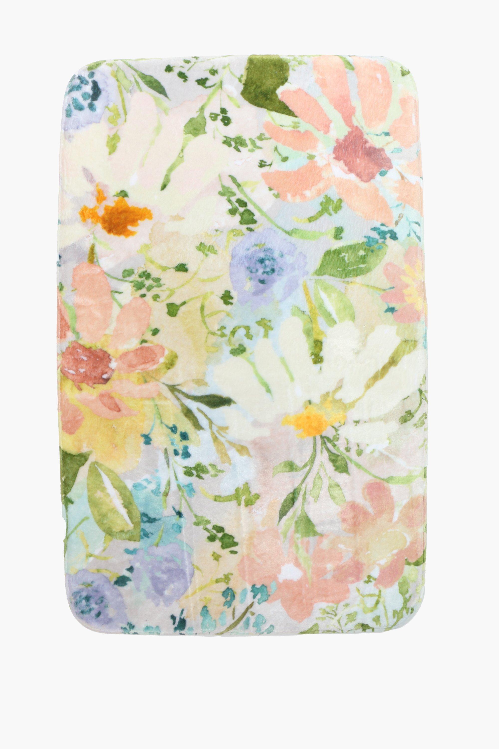 Printed Floral Pvc Bath Mat, Large