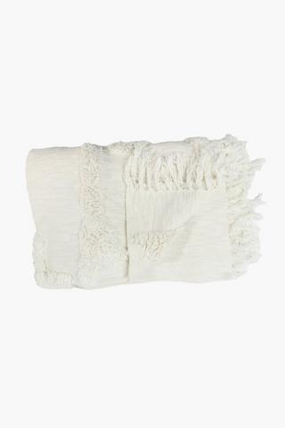 Premium Cotton Tufted Aztec Tassel Trim Throw, 180x200cm