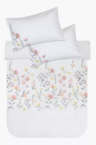 Embroidered Pastel Floral Fields Cotton Duvet Cover Set