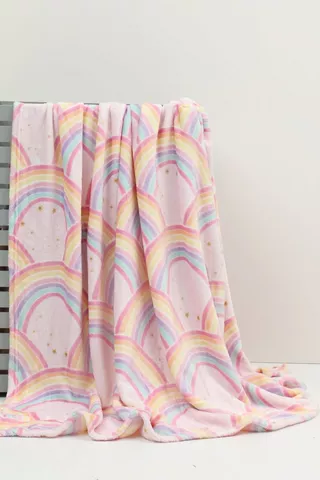 Printed Mia Rainbow Flannel Blanket, 150x180cm