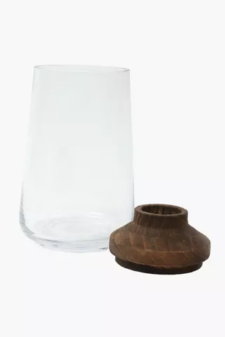 Wood Top Glass Vase, 13x24cm