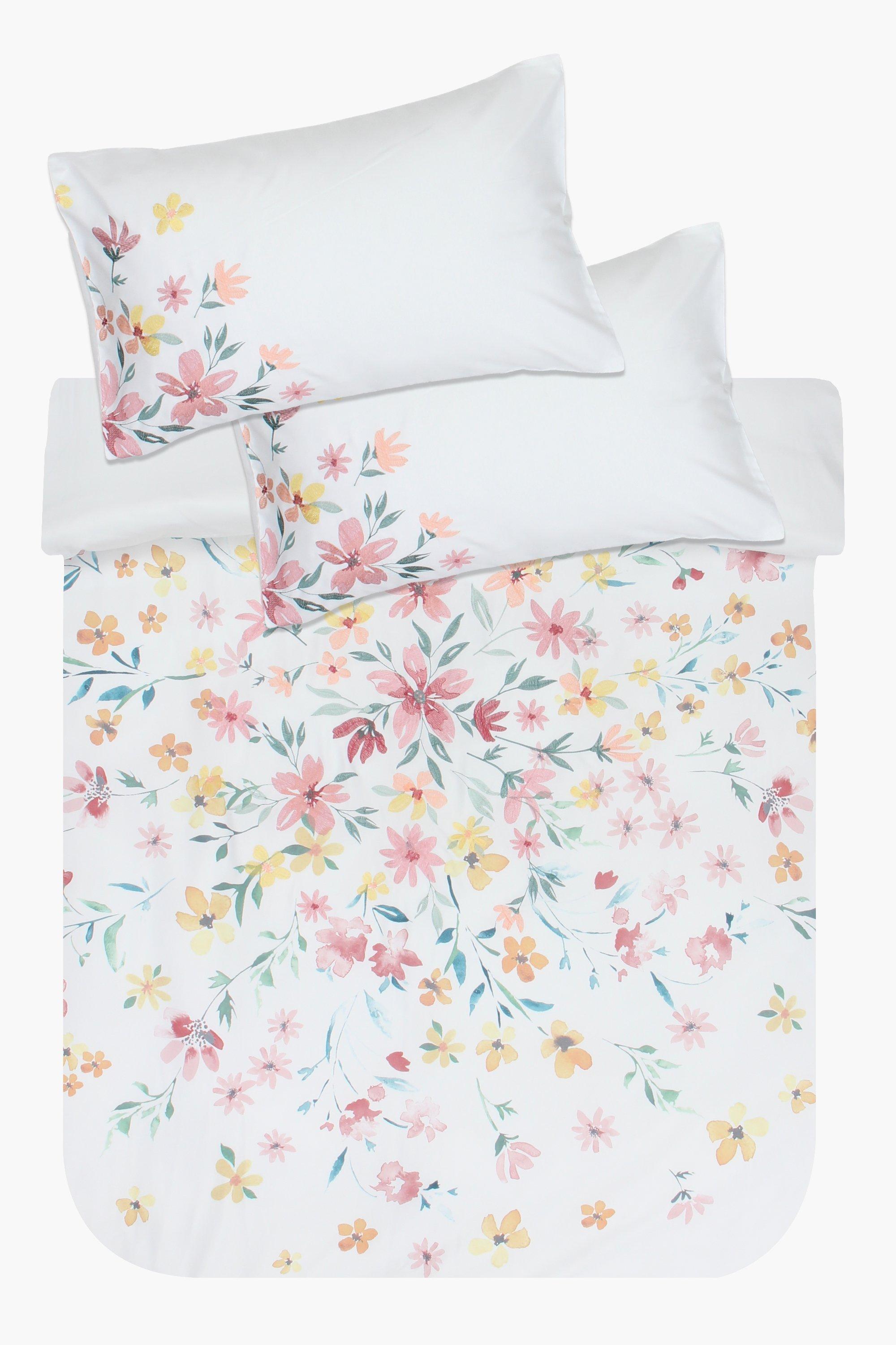 Printed Embroidered Floral Duvet Cover Set