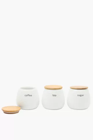 Set Of 3 Ribbed Canisters
