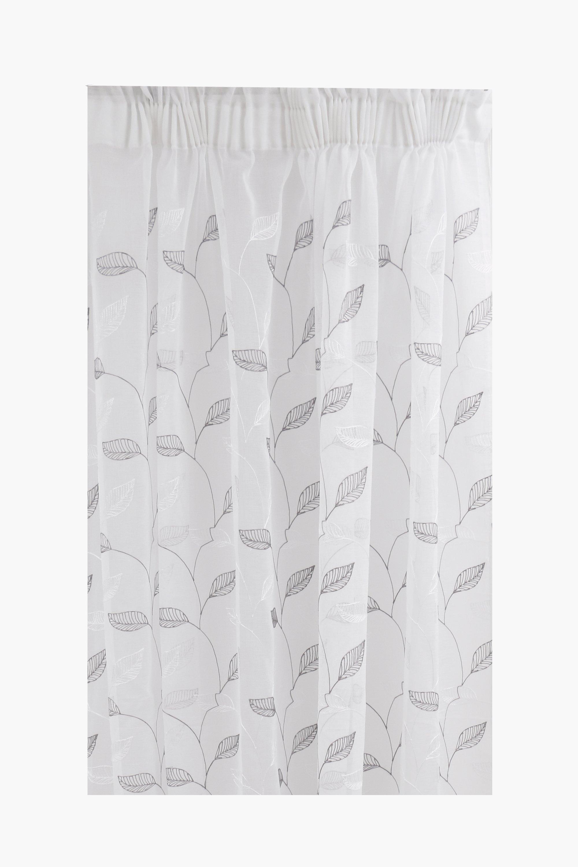 Sheer Embroidered Leaf Taped Curtain, 230x218cm