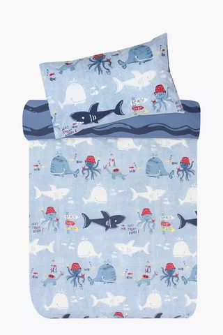 Polycotton Whale Glow In The Dark Reversible Duvet Cover Set