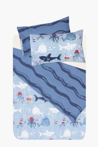 Polycotton Whale Glow In The Dark Reversible Duvet Cover Set