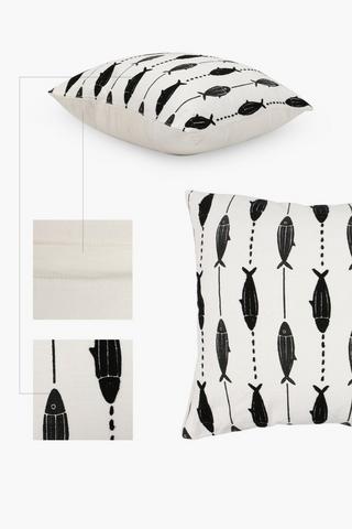 Embroidered Cooper Fish Scatter Cushion, 50x50cm