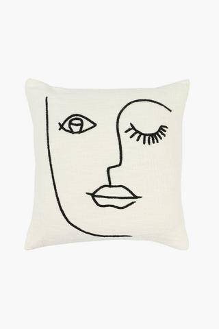 Embroidered Line Detail Face Scatter Cushion, 50x50cm