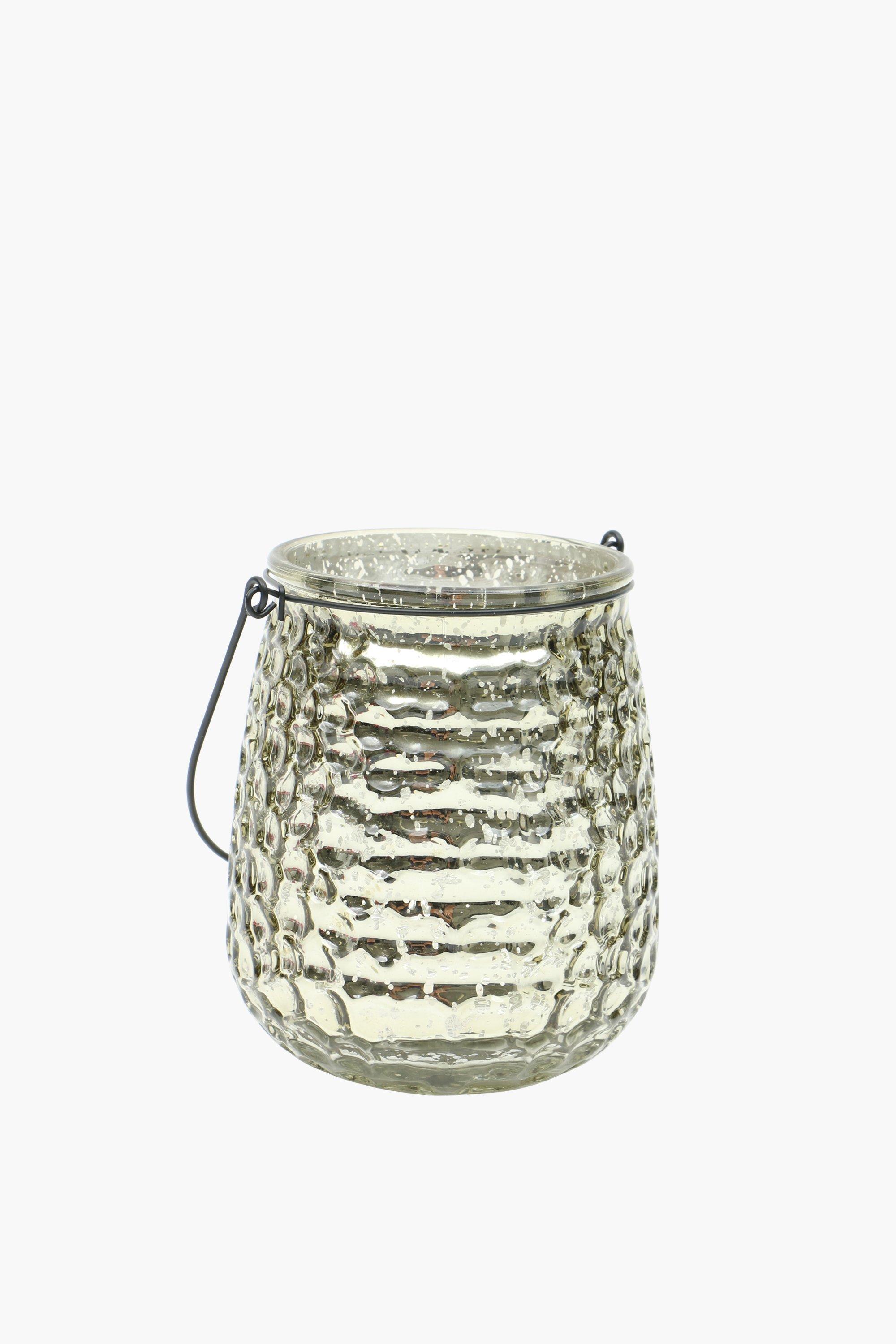 Embossed Glass Lantern, 12x14cm