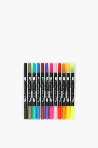 12 Pack Dual Tip Brush Pens