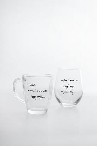 2 Script Glass Drinkware Set