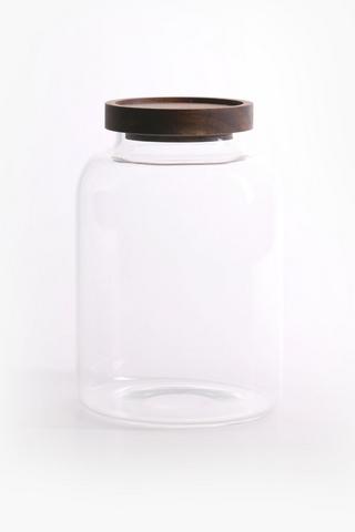 Acacia Wood And Glass Jar, Medium