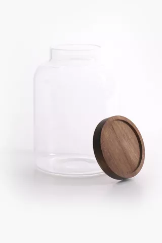 Acacia Wood And Glass Jar, Medium