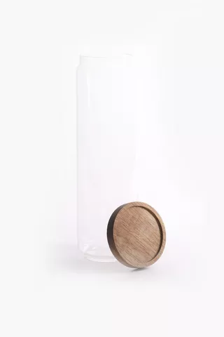 Acacia Wood And Glass Jar, Tall