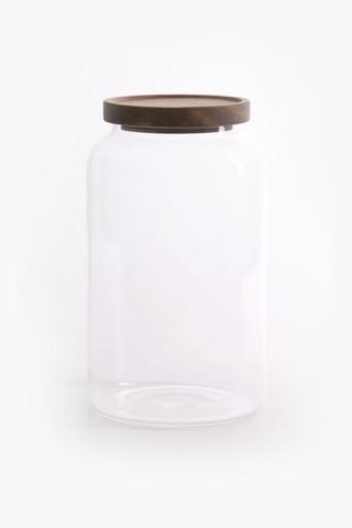 Acacia Wood And Glass Jar, Large