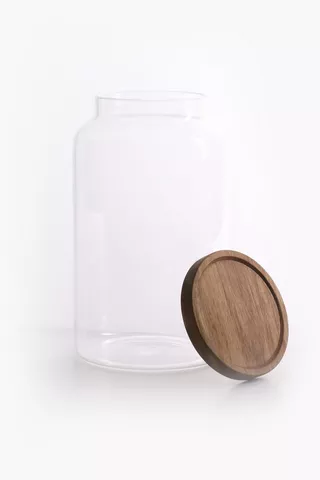 Acacia Wood And Glass Jar, Large