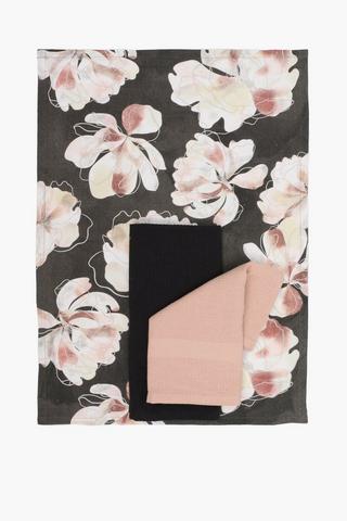 3 Pack Printed Floral Tea Towels